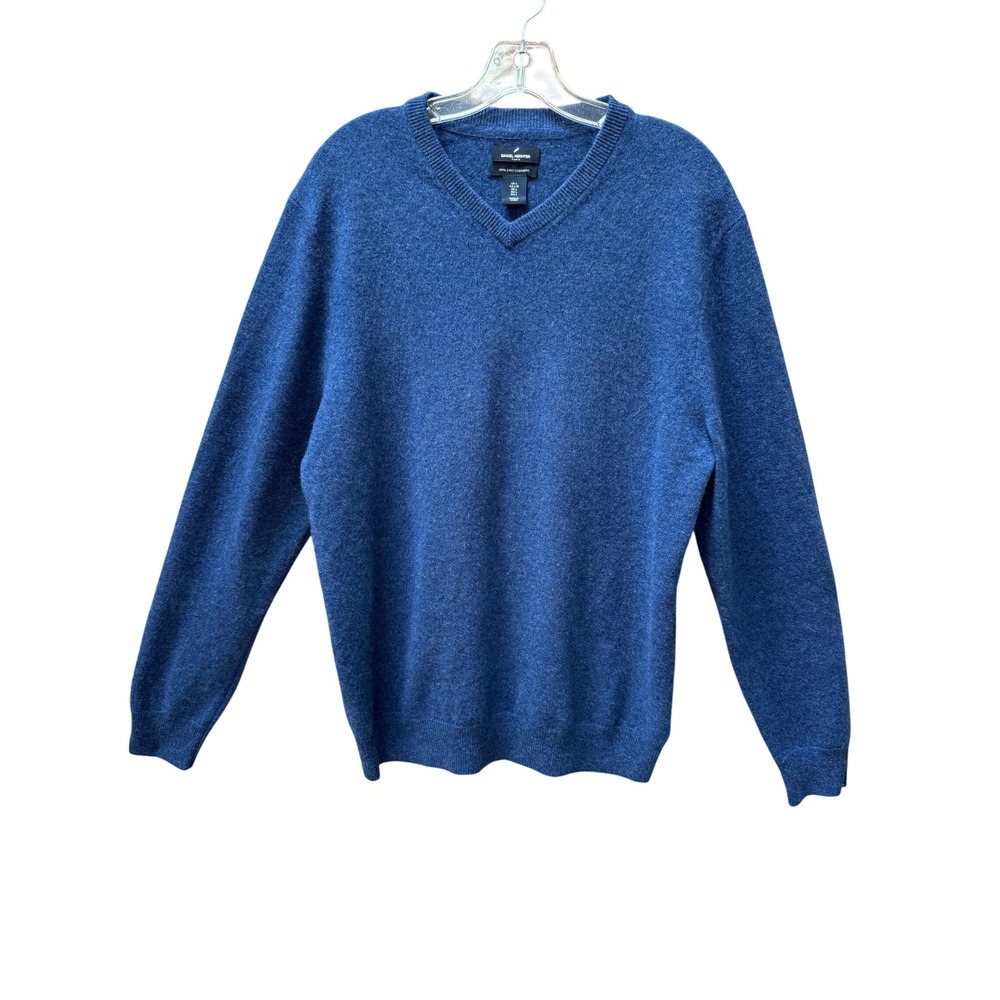 Daniel Hechter Paris‎ Mens V Neck Blue 100 Percent 2 Ply Cashmere Sweater L